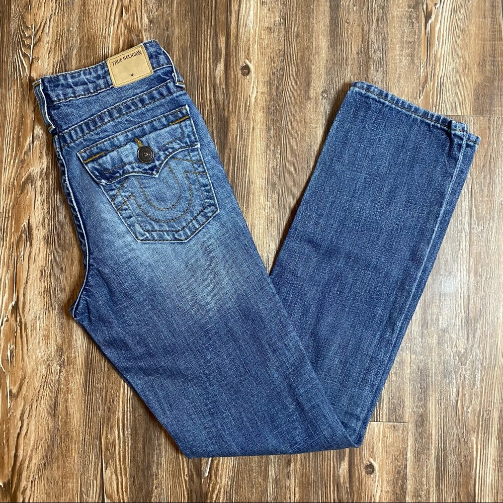 True Religion Geno Single End Distressed Denim Jeans Boys Size 12 Fits 28X30